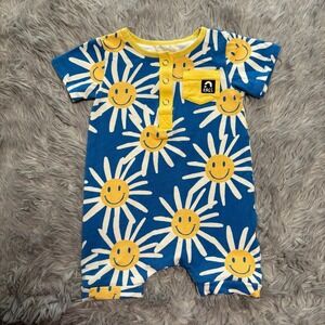 Rags Short Sleeve Henley Short Romper Smiley Daisy Modal Baby 6-12 Months